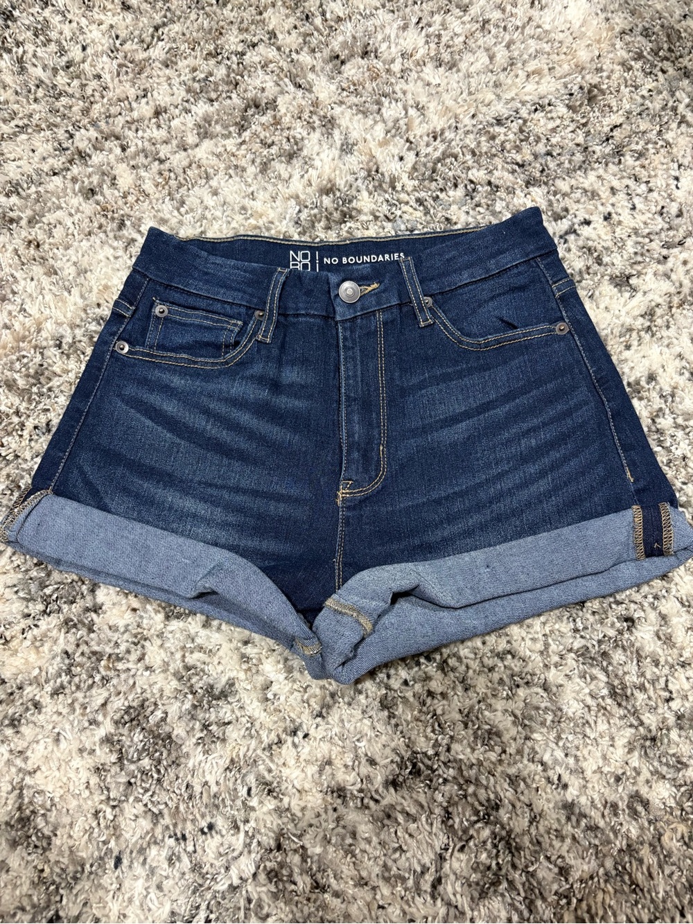 No Boundaries Dark Indigo Rolled Hem Denim Shorts